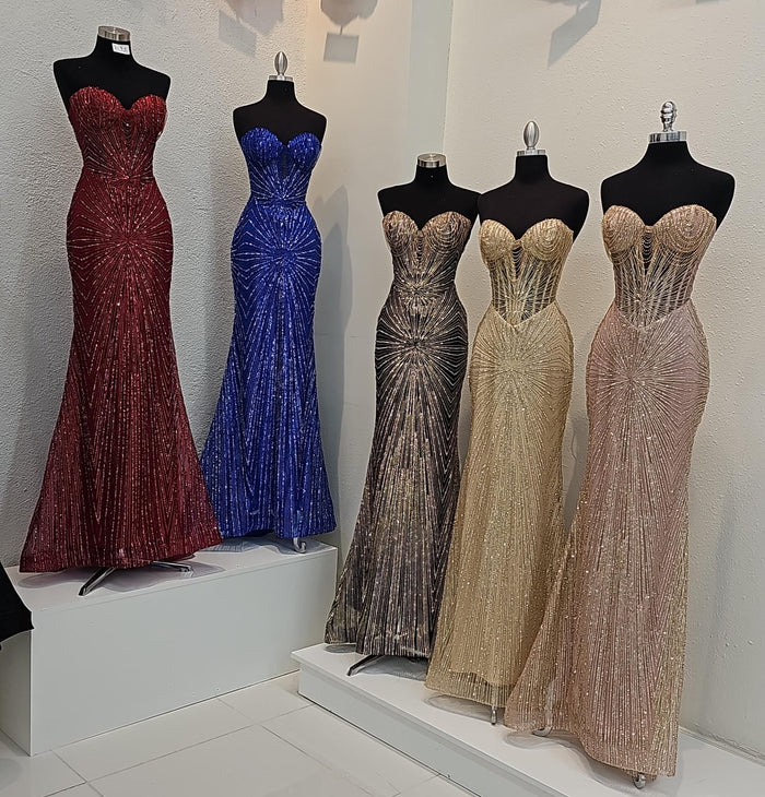 Strapless Corset Sequin Evening Gown | Sparkling Mermaid Prom Dress By May Queen MQ2195