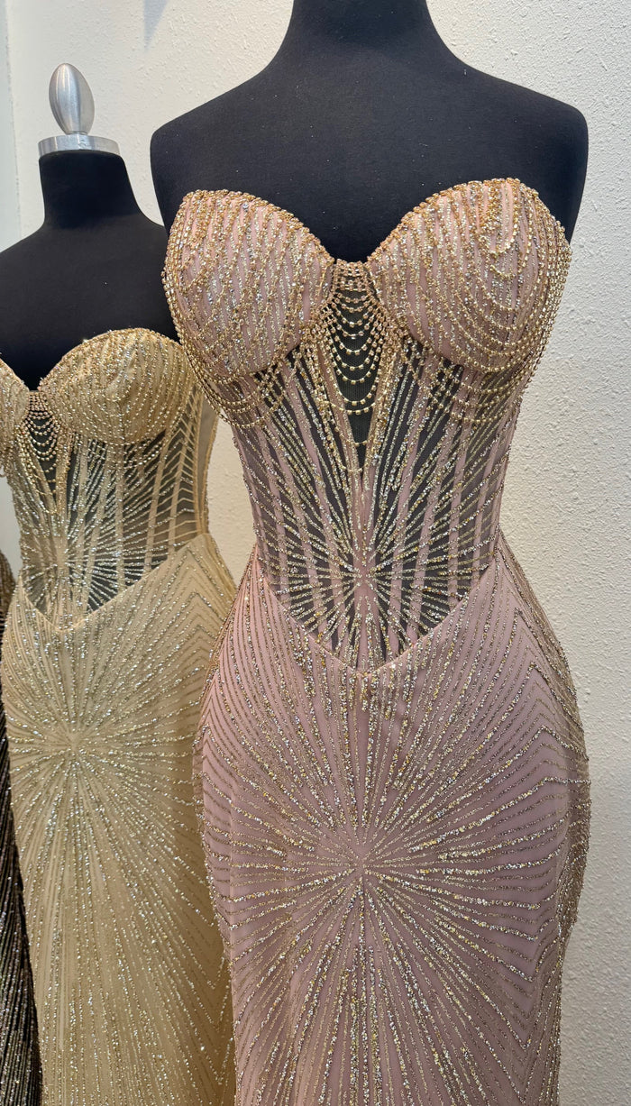 Strapless Corset Sequin Evening Gown | Sparkling Mermaid Prom Dress By May Queen MQ2195