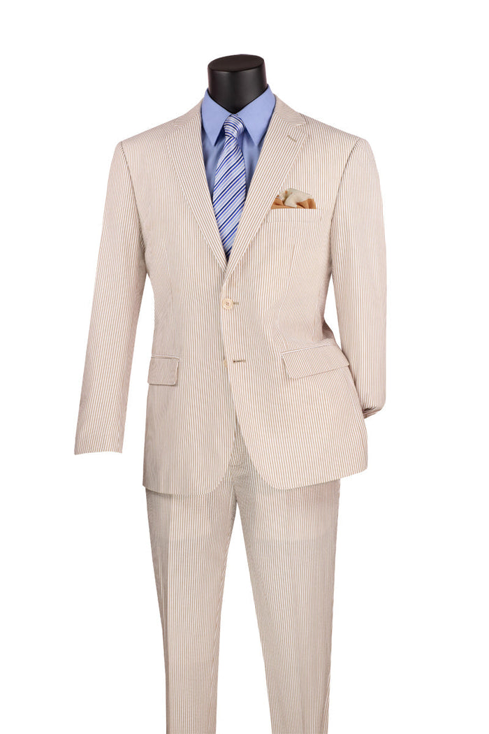 Modern Fit Summer 2 Piece 2 Button Suit Striped Seersucker in Navy by Vinci
