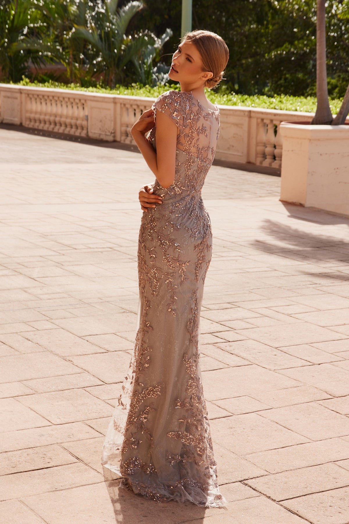 Nox Anabel MT110 Stunning Appliqué Short Sleeve Gown
