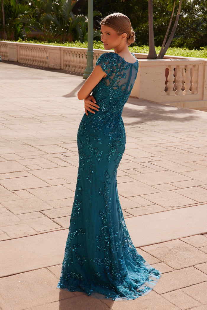 Nox Anabel MT110 Stunning Appliqué Short Sleeve Gown