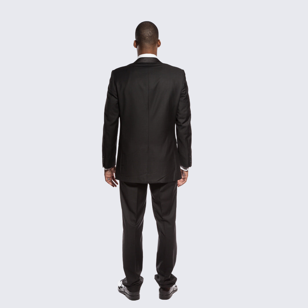 Black Slim Fit Tuxedo with Peak Framed Lapel – Wedding & Prom