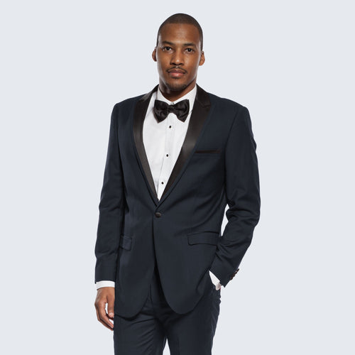 Navy Blue Slim Fit Tuxedo with Peak Framed Lapel – Wedding & Prom