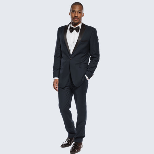 Navy Blue Slim Fit Tuxedo with Peak Framed Lapel – Wedding & Prom