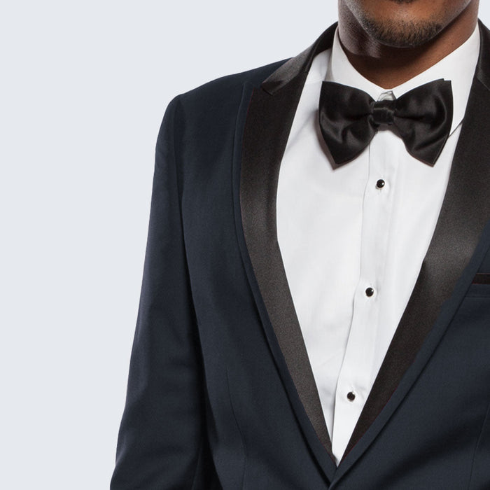 Navy Blue Tuxedo Slim Fit One Button Peak Framed Lapel by Bryan Michaels