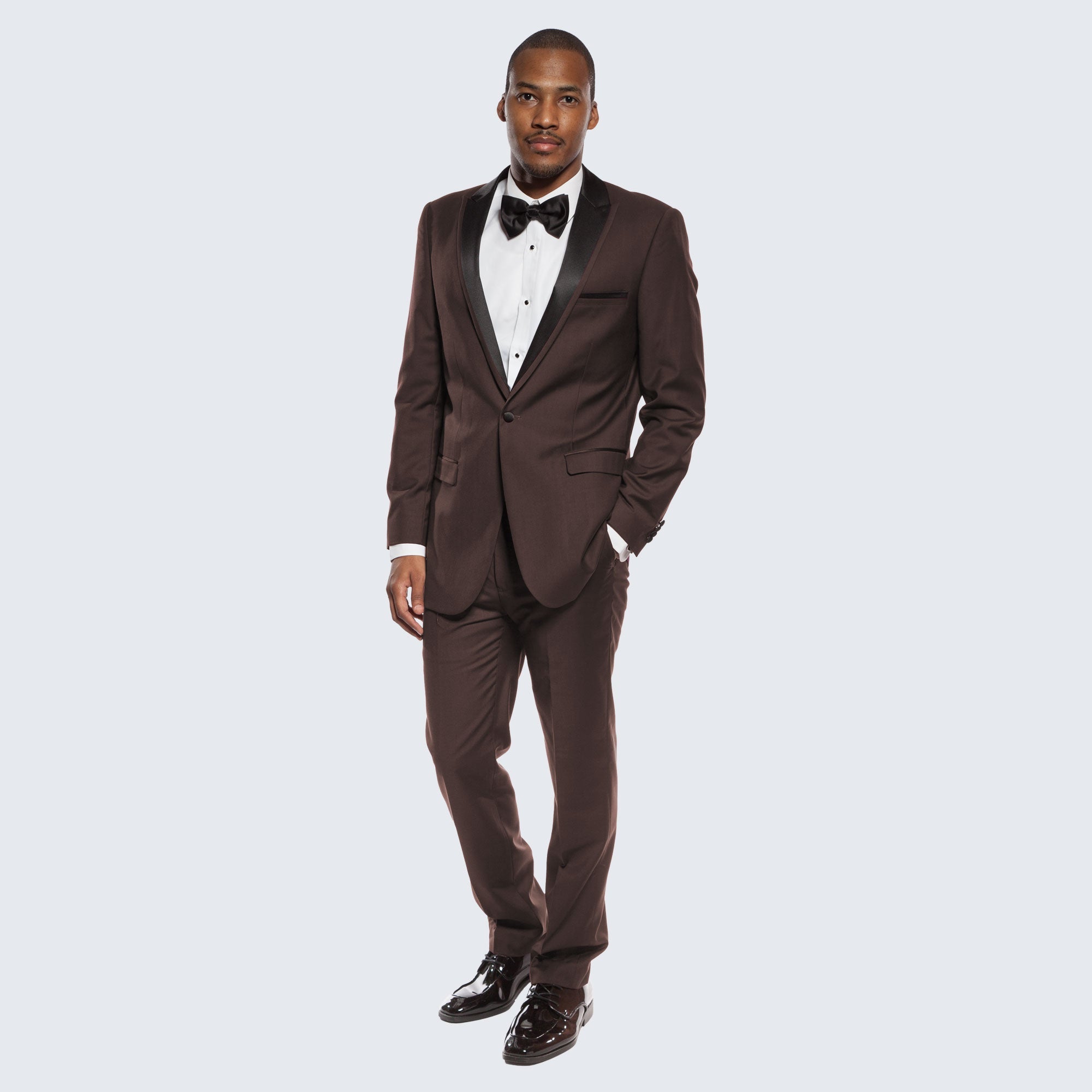 Brown Tuxedo Slim Fit One Button Peak Framed Lapel - Wedding - Prom