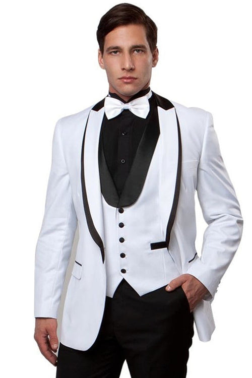White Satin-Trimmed Men's Tuxedo by Bryan Michaels