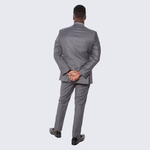 Mid Grey Textured Tuxedo Three Piece Set with Satin Trim - Wedding - Prom