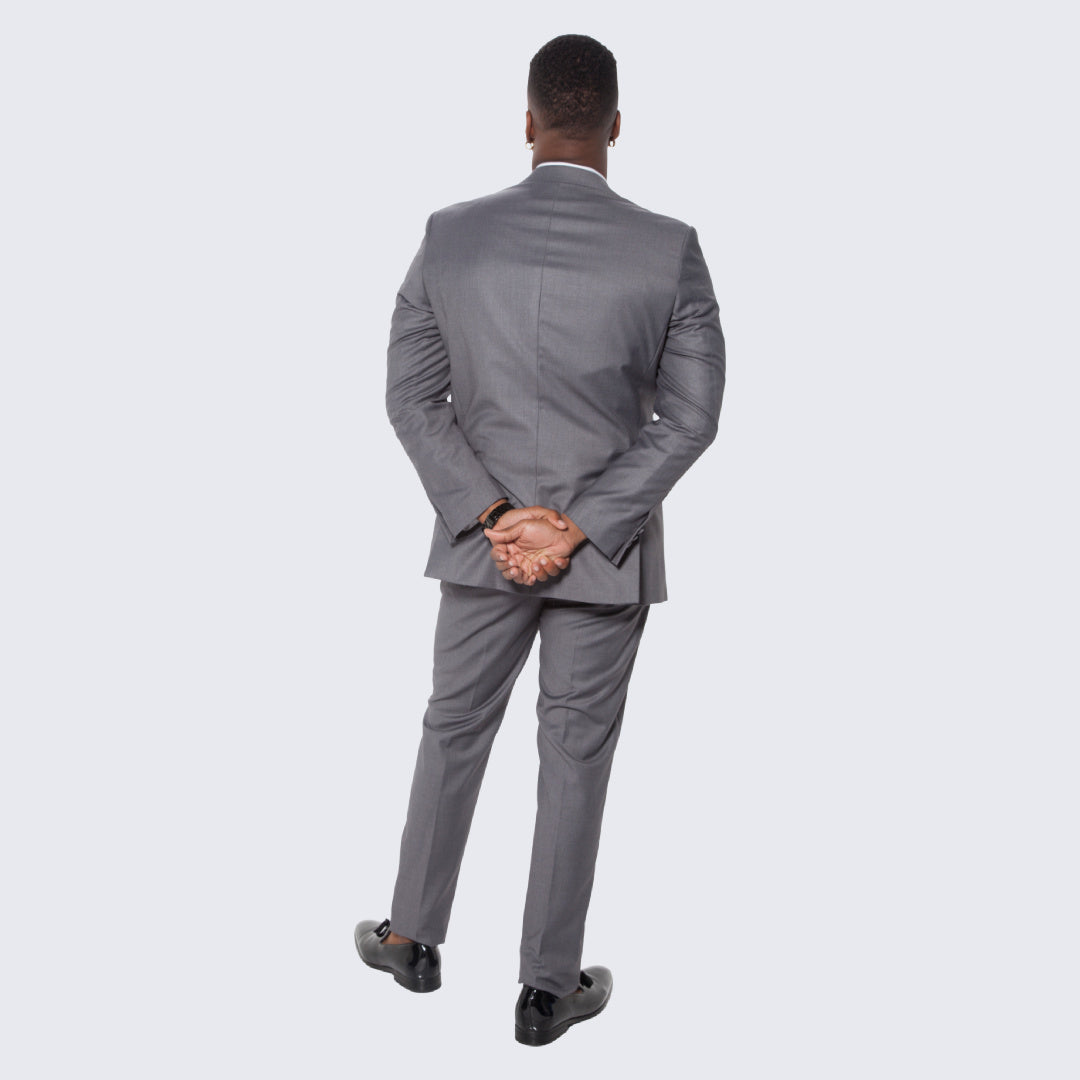 Mid Grey Textured Tuxedo Three Piece Set with Satin Trim - Wedding - Prom