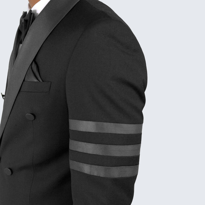 Black Double Breasted Tuxedo With Bar Jacket by Bryan Michaels