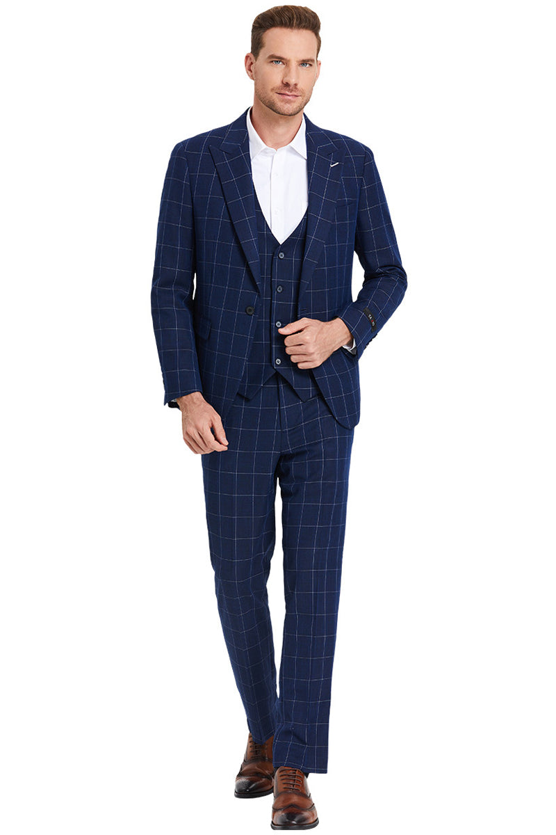 Men's Mode: Navy Blue Windowpane Suit