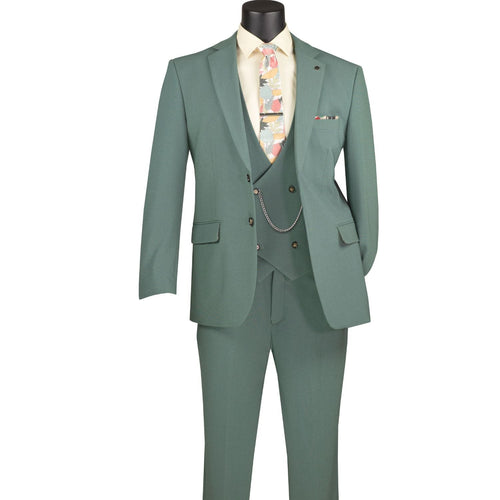 Men’s 3-Piece Modern Fit Super Stretch Suit with Pocket Square and Lapel Pin - Sage