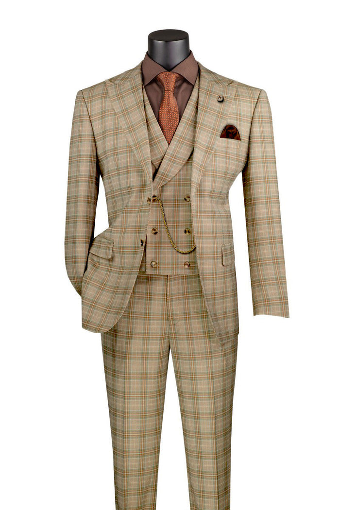 Slim Fit Suit Windowpane 3 Piece with Vest in Black/Gray by Vinci