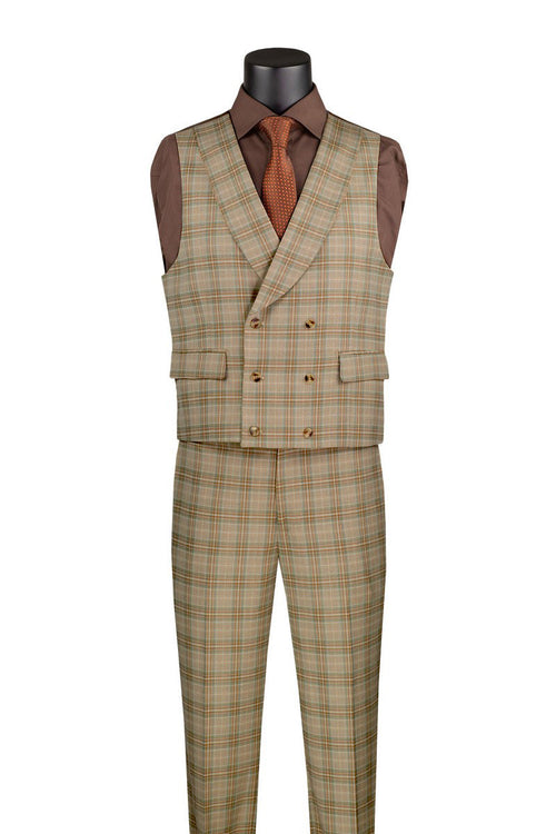 Slim Fit Suit Windowpane 3 Piece with Vest in Black/Gray by Vinci