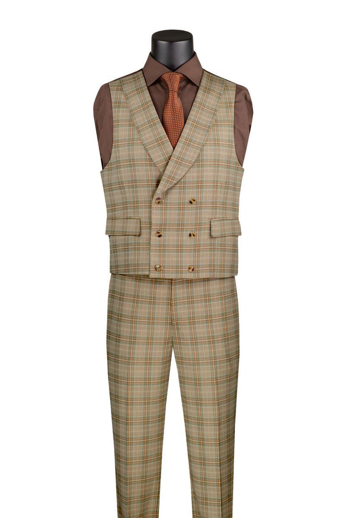 Slim Fit Suit Windowpane 3 Piece with Vest in Black/Gray by Vinci