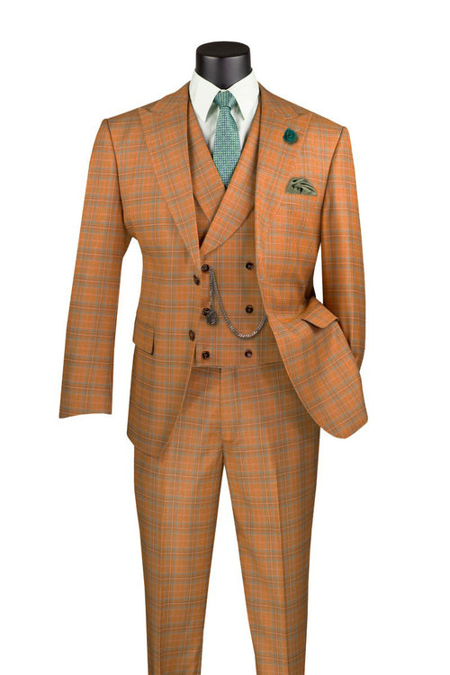 Charcoal Modern Fit Double Breasted Glen Plaid Peak Lapel 2 Piece Suit by Vinci