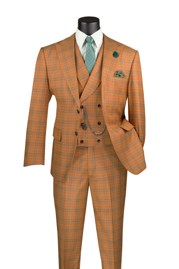 Charcoal Modern Fit Double Breasted Glen Plaid Peak Lapel 2 Piece Suit by Vinci