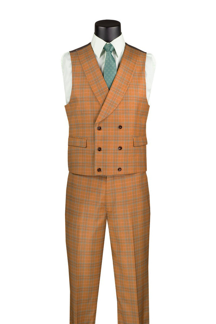 Charcoal Modern Fit Double Breasted Glen Plaid Peak Lapel 2 Piece Suit by Vinci