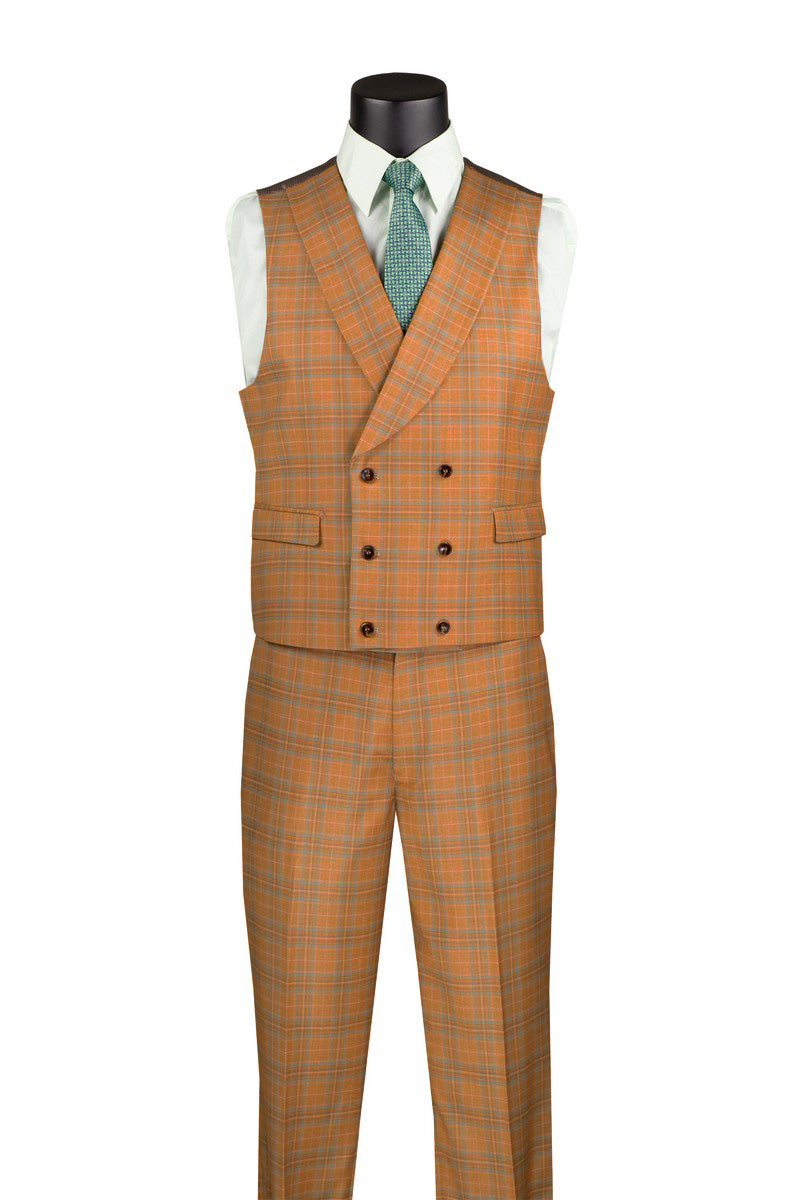 Charcoal Modern Fit Double Breasted Glen Plaid Peak Lapel 2 Piece Suit by Vinci