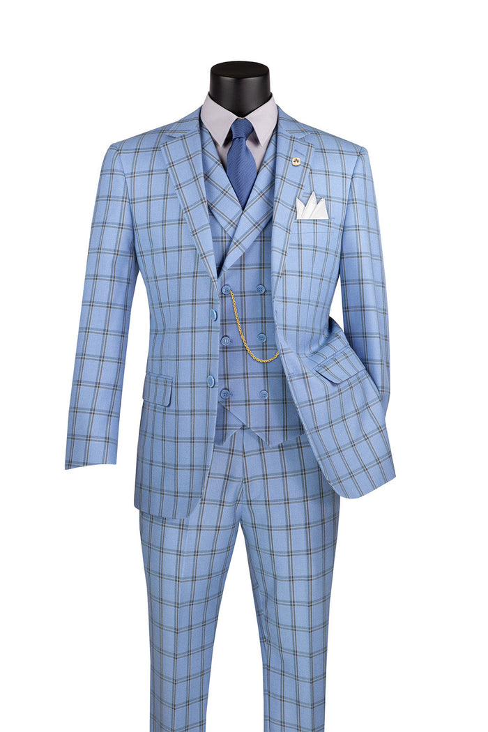 Light Gray Modern Fit 3 Piece Suit with Vest and Elastic Waist Band Pants by Vinci