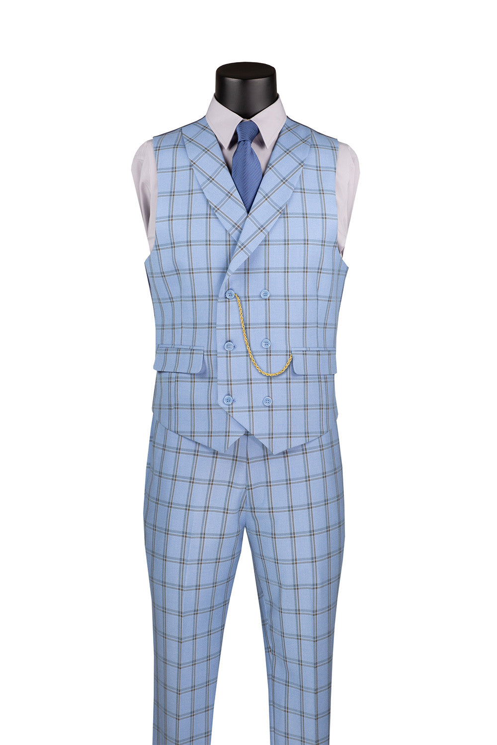 Light Gray Modern Fit 3 Piece Suit with Vest and Elastic Waist Band Pants by Vinci