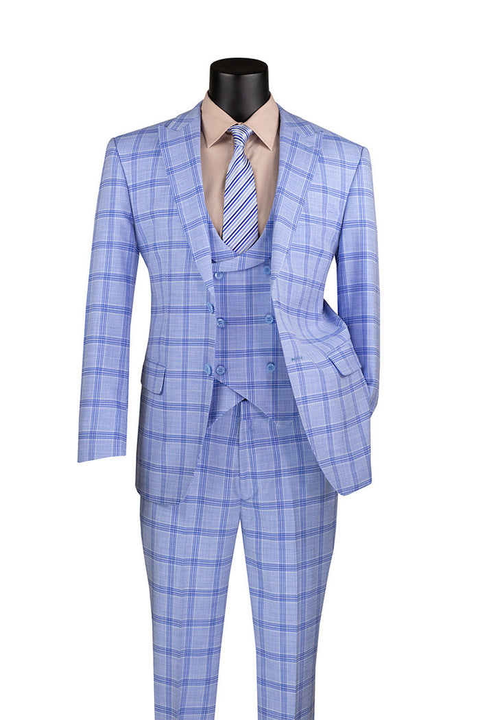 Duke of Windsor Collection - Slim Fit 2 Piece Double Breasted Windowpane Suit in Adobe Rose