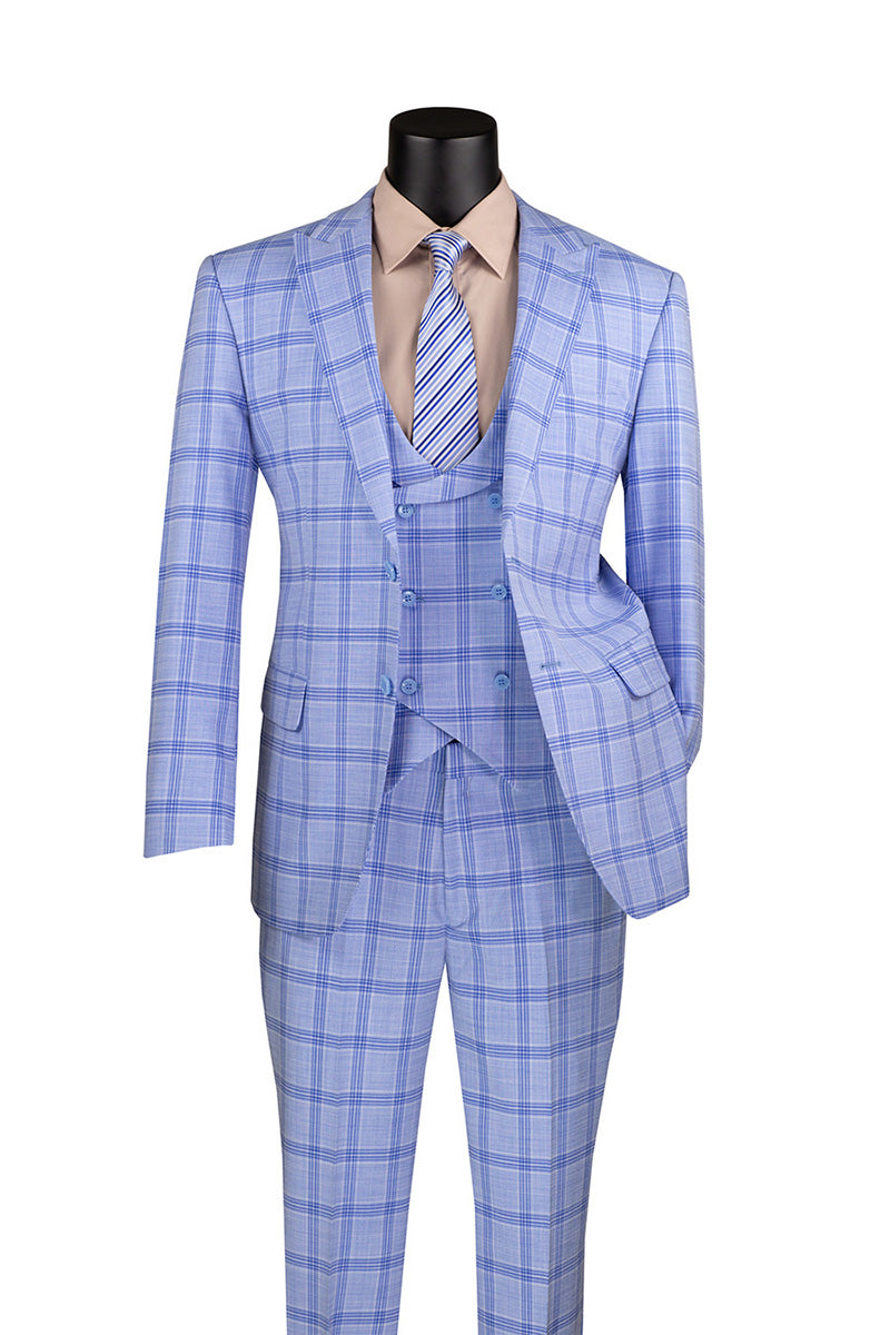 Duke of Windsor Collection - Slim Fit 2 Piece Double Breasted Windowpane Suit in Adobe Rose