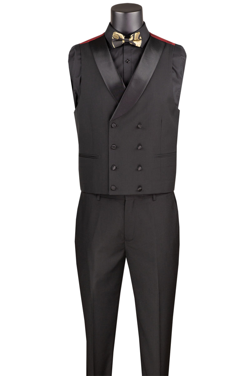 Men's Shiny Paisley Jacquard Vested Tuxedo in Black & Gold