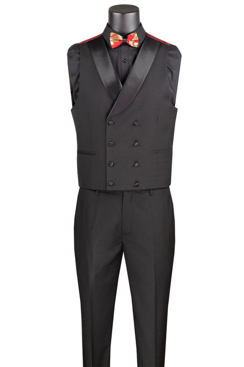 Men's Shiny Paisley Jacquard Vested Tuxedo in Red & Gold