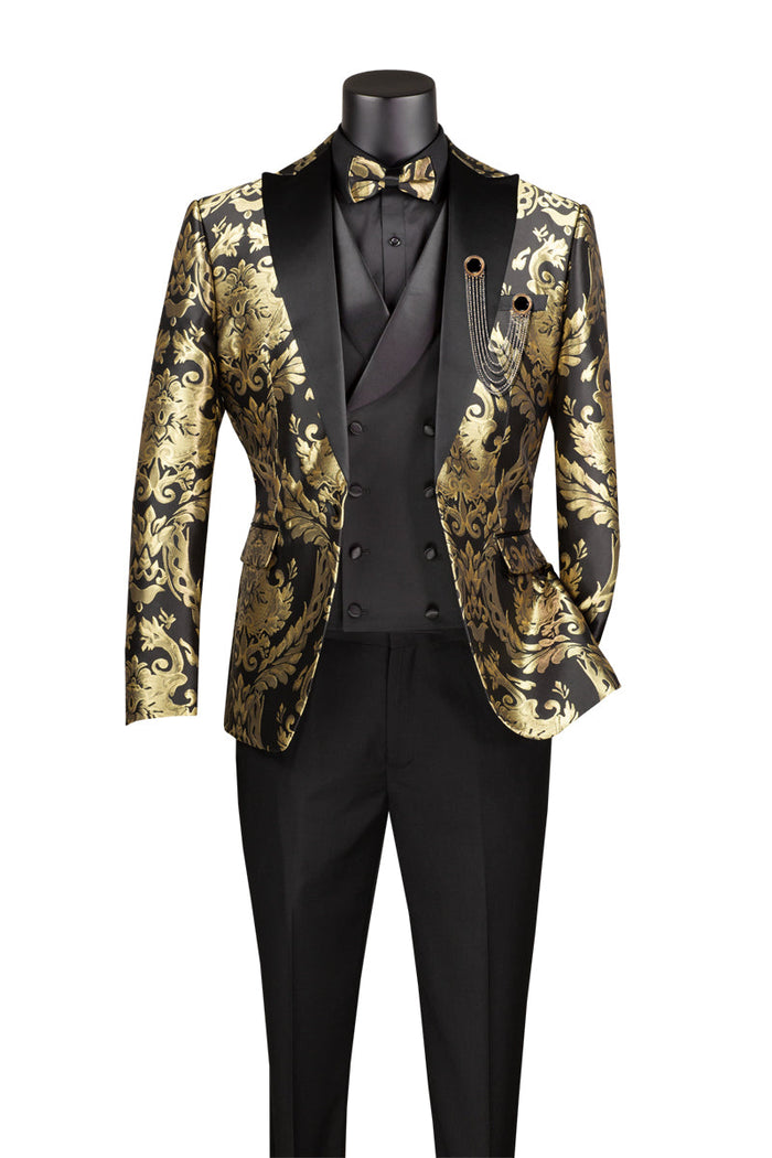 Taupe Modern Fit 3 Piece Suit with Vest and Adjustable Waist Band Pants by Vinci