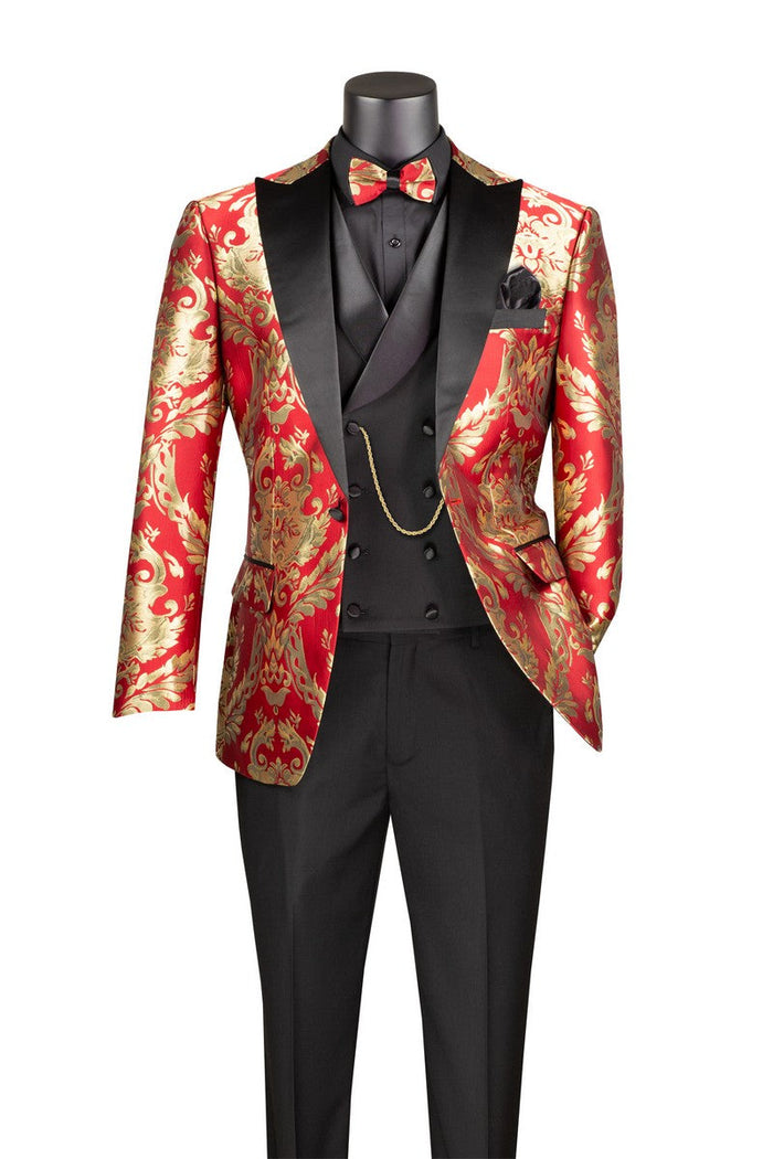 Lazio Collection - Modern Fit Windowpane Suit 3 Piece in Raspberry by Vinci