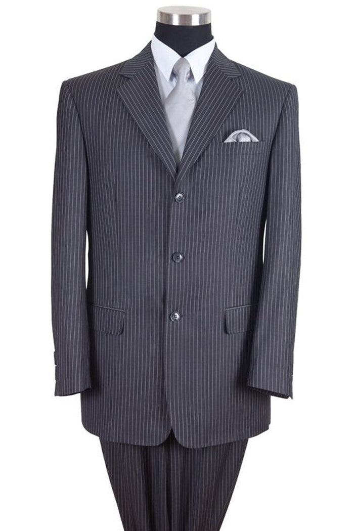Mens Classic Fit 3 Button Banker Pinstripe Suit in Grey by Fortino Landiin