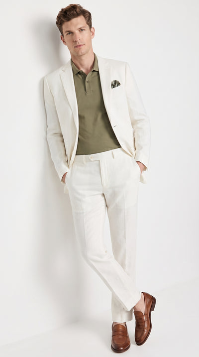 Men’s White Linen and Cotton Summer Suit, Basic Modern 2 Piece Wedding and Beach Suit