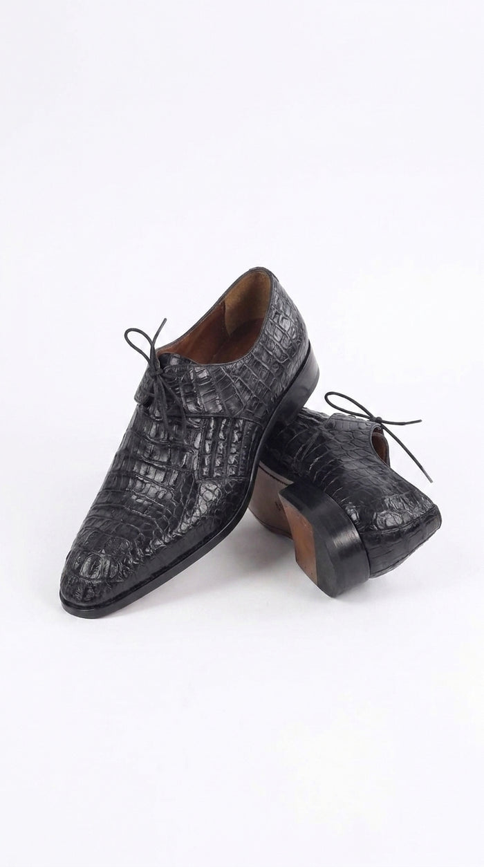 Men’s Navy Exotic Leather Loafers, Alligator Texture Formal Dress Shoes