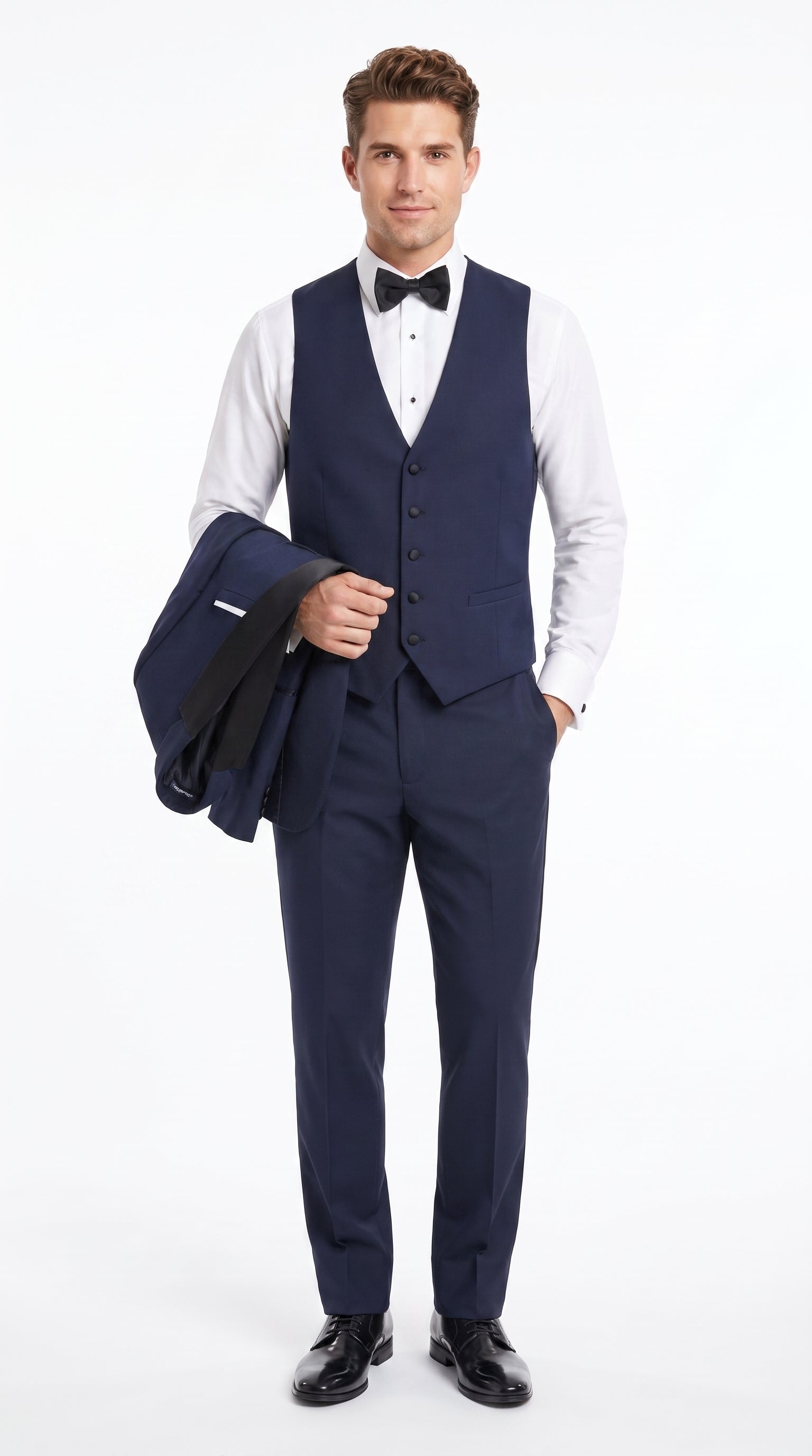 Designer Tuxedos Men’s Navy One Button Shawl Lapel Tuxedo Suit for Wedding, Prom and Formal Events