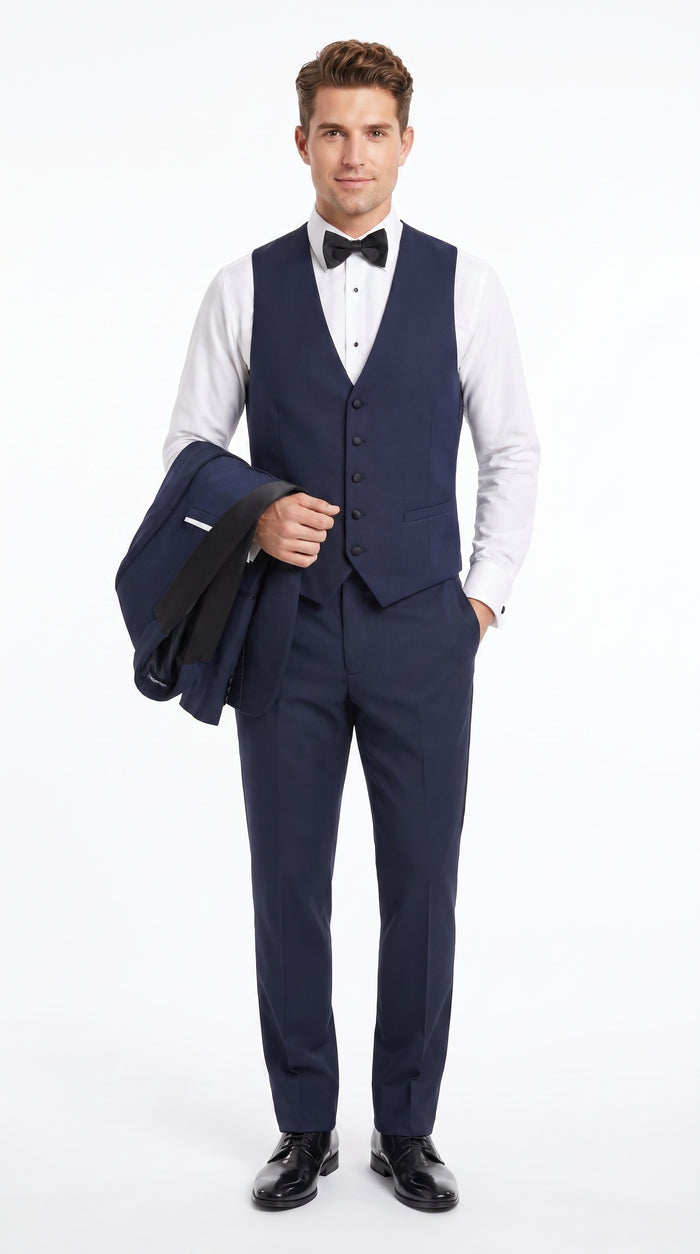 Designer Tuxedos Men’s Navy One Button Shawl Lapel Tuxedo Suit for Wedding, Prom and Formal Events