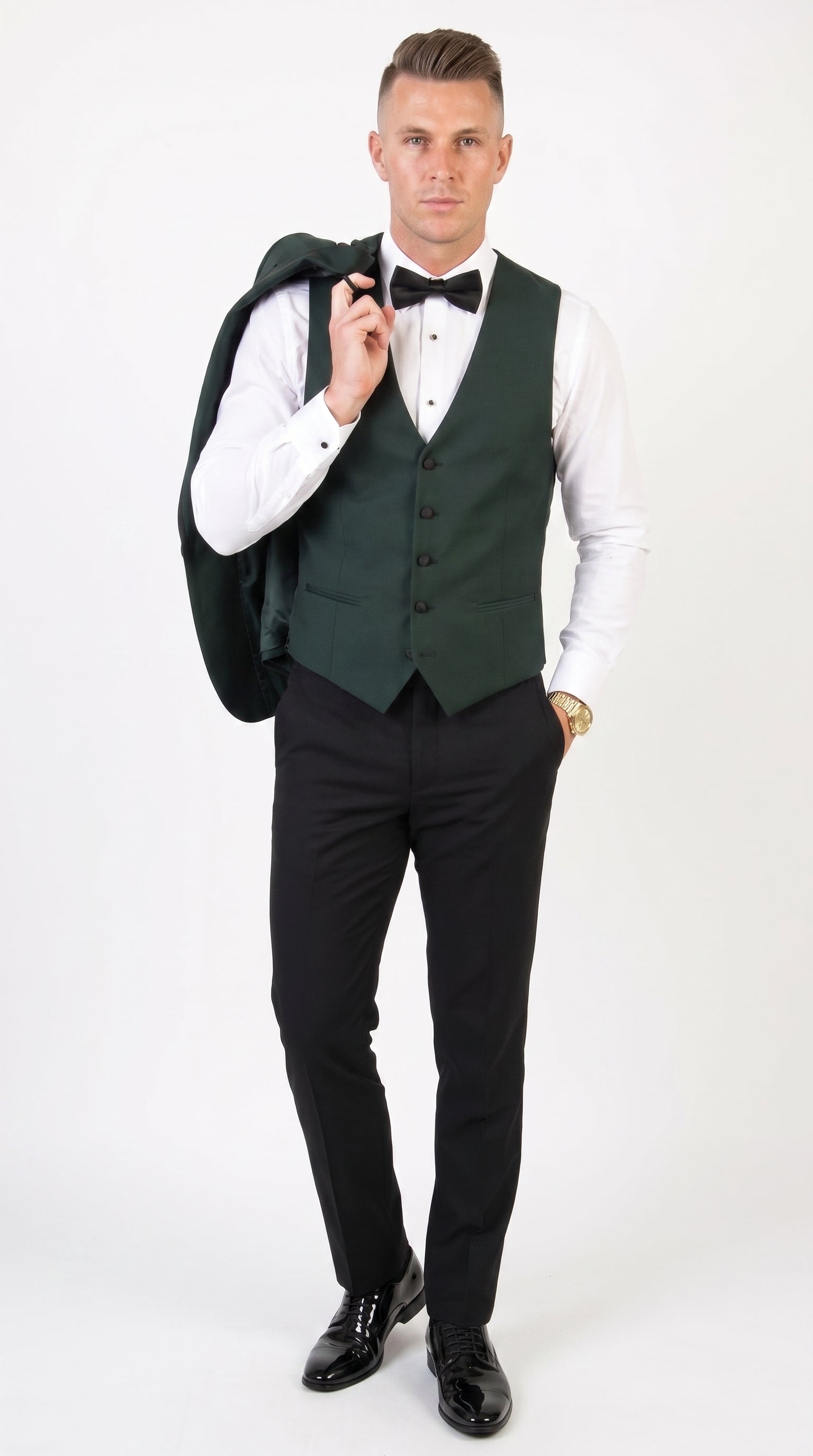 Men’s Hunter Green Shawl Lapel Tuxedo with Satin Trim, Formal Wedding Prom Dinner Suit