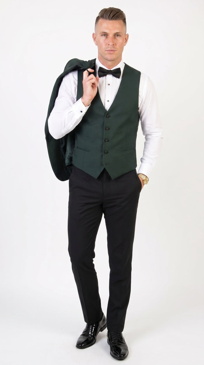 Men’s Hunter Green Shawl Lapel Tuxedo with Satin Trim, Formal Wedding Prom Dinner Suit
