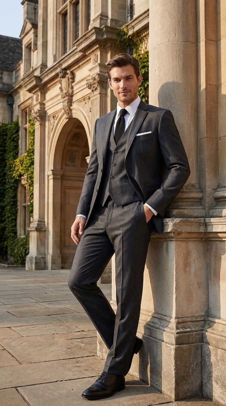 PromTuxedo Men’s Charcoal Grey 3-Piece Tuxedo Suit – Notch Lapel Prom, Wedding and Formal Suit