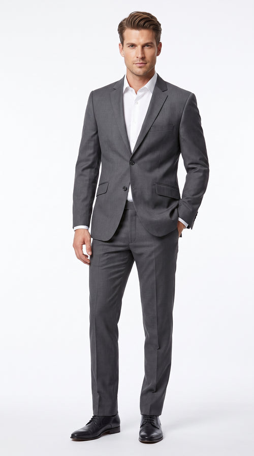 Renoir Men’s Charcoal Grey 2 Button Classic Fit Suit with Optional Vest, Formal Wedding Business Dress Suit