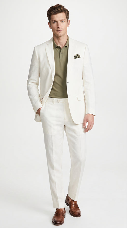 Men’s White Linen and Cotton Summer Suit, Basic Modern 2 Piece Wedding and Beach Suit
