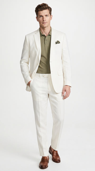 Men’s White Linen and Cotton Summer Suit, Basic Modern 2 Piece Wedding and Beach Suit