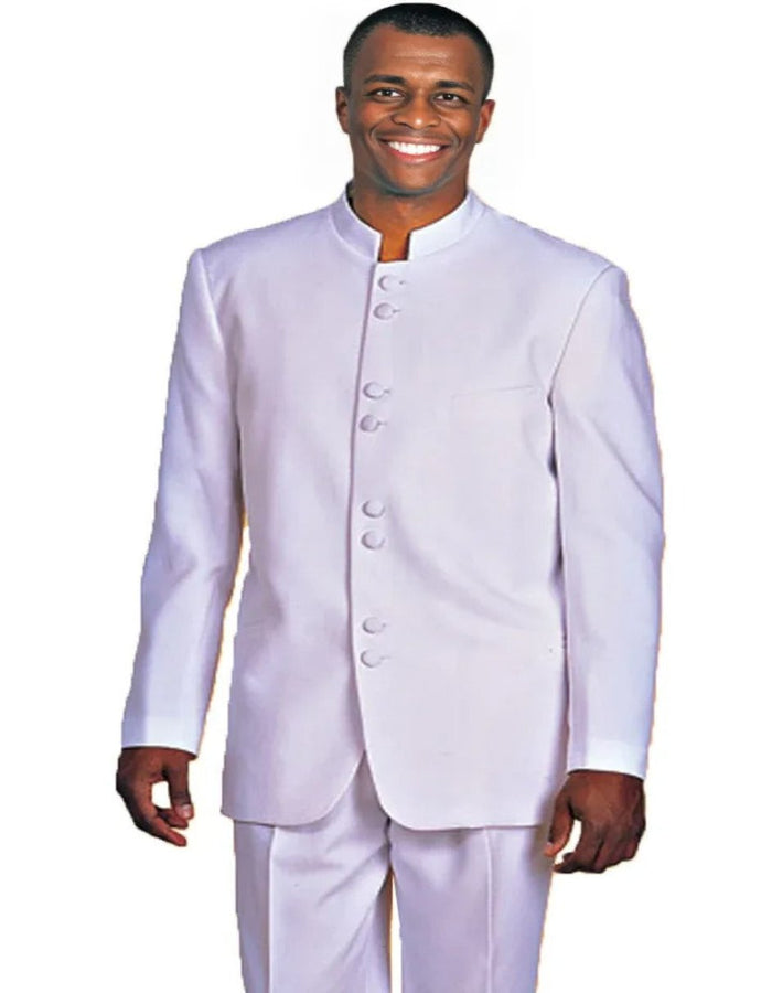 Pleated Dress Men Suits - Mens Classic 8 Button Mandarin White Collar Suit by Men's Tuxedo USA