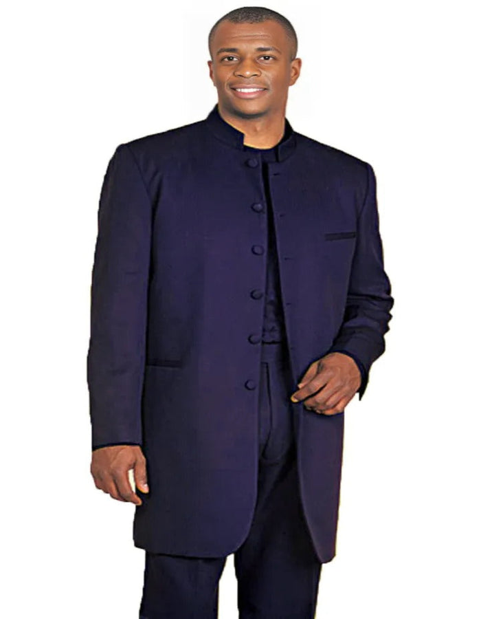 Cheap Tuxedos - Affordable Prom Suit - Mens Long Mandarin Collar Zoot Navy Blue Tuxedo