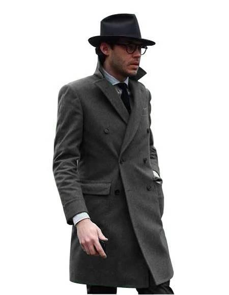 Double Breasted - Three Quarter Coat - Cashmere And Topcoat + Style# Manhattan Charcoal by USA Men's Outlet
