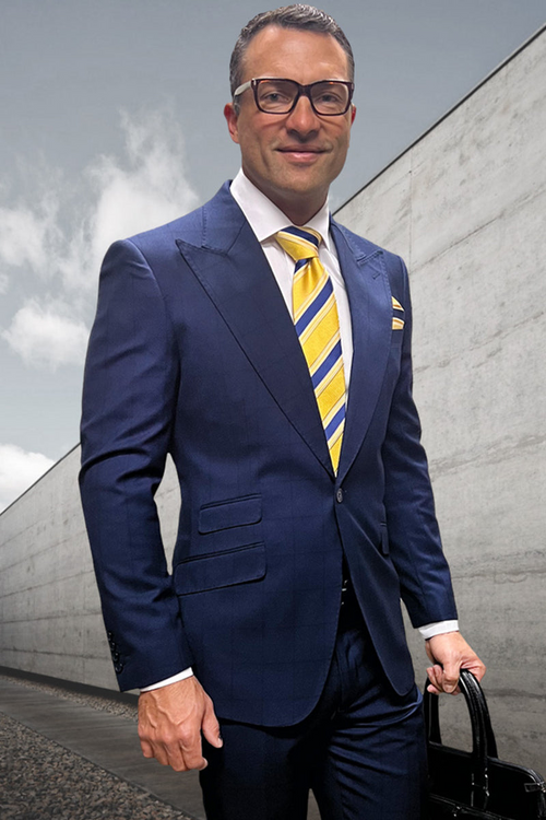 Men's Indigo Blue Windowpane Wool Suit