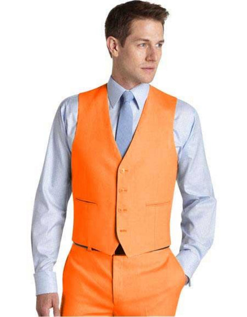Matching Waistcoat Wedding ~ Prom Dress Tuxedo Wedding Men's Vest ~ Waistcoat ~ Waist coat and Orange Flat Front Pants Set