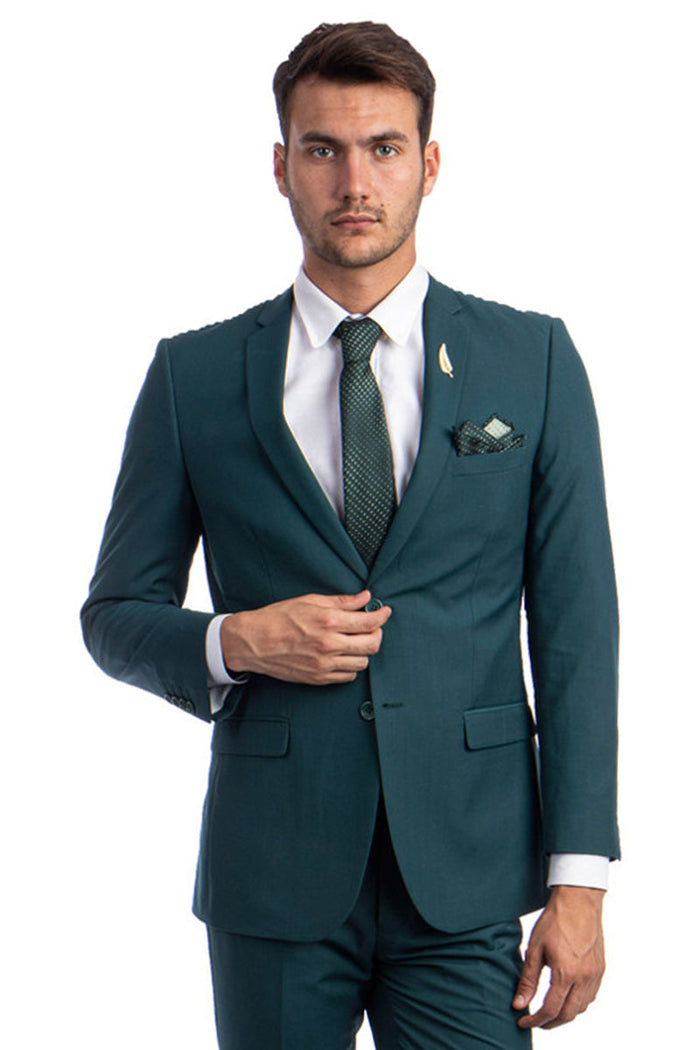 Men's Basic 2 Button Slim Fit Wedding Suit in Teal Green by Tazzio