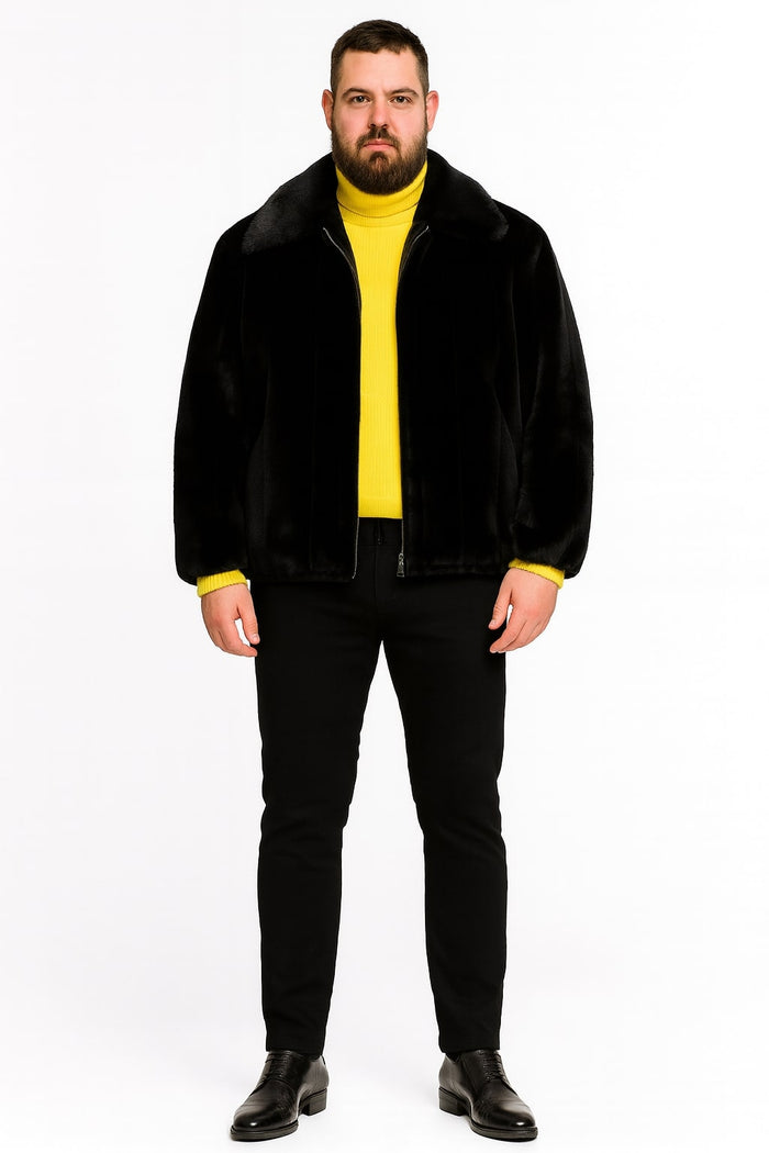 Mens Black Faux Fur Jacket - Luxury Winter Zip-Up Coat with Soft Plush Finish USA Men's Outlet