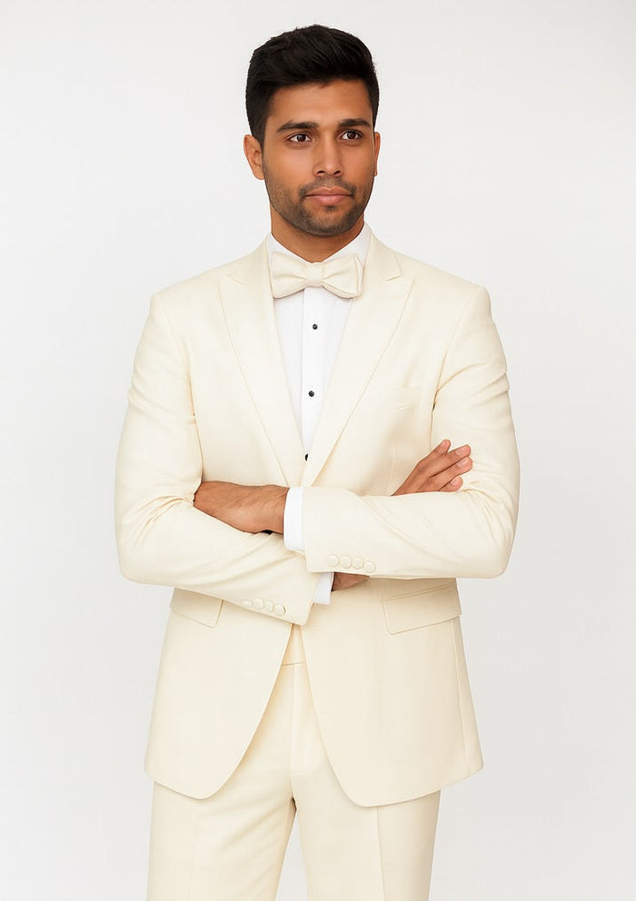 Men'S Dress Formal Ivory ~ Cream ~ Off White Dinner Jacket ~ Fashion Tuxedo For Men ~ Blazer ~ Sport 1 Button Peak Lapel by Men'sUSA